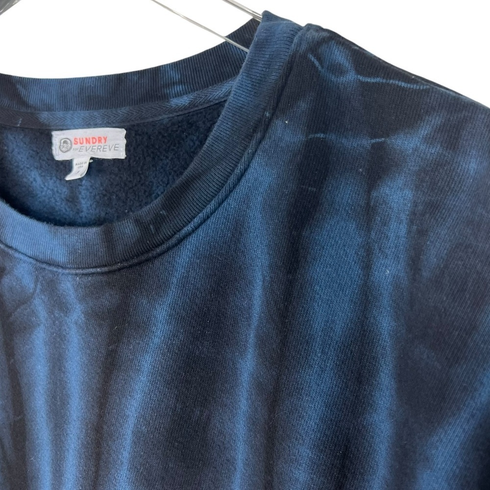 SUNDRY EVEREVE Black & Blue Tie Dye Crewneck Fleece Sweatshirt with zippers - Picture 2 of 7